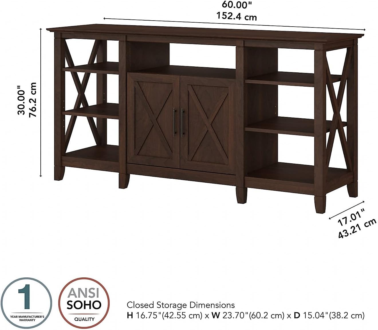 Bush Furniture Key West Tall TV Stand for 65 Inch TV in Bing Cherry, Farmhouse Entertainment Center with Storage
