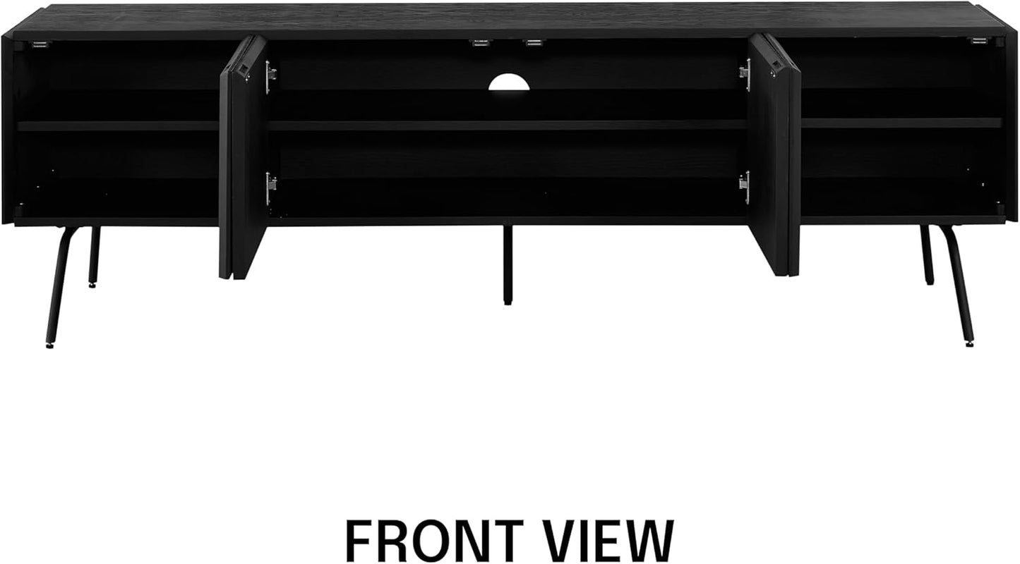 NTC Veil TV Stand with 4 Doors for TVs up to 75’’, Media Console with Vertical Groove Design and Metal Legs, Modern Entertainment Center for Living Room and Bedroom, Effortless Assembly, Burnt Black