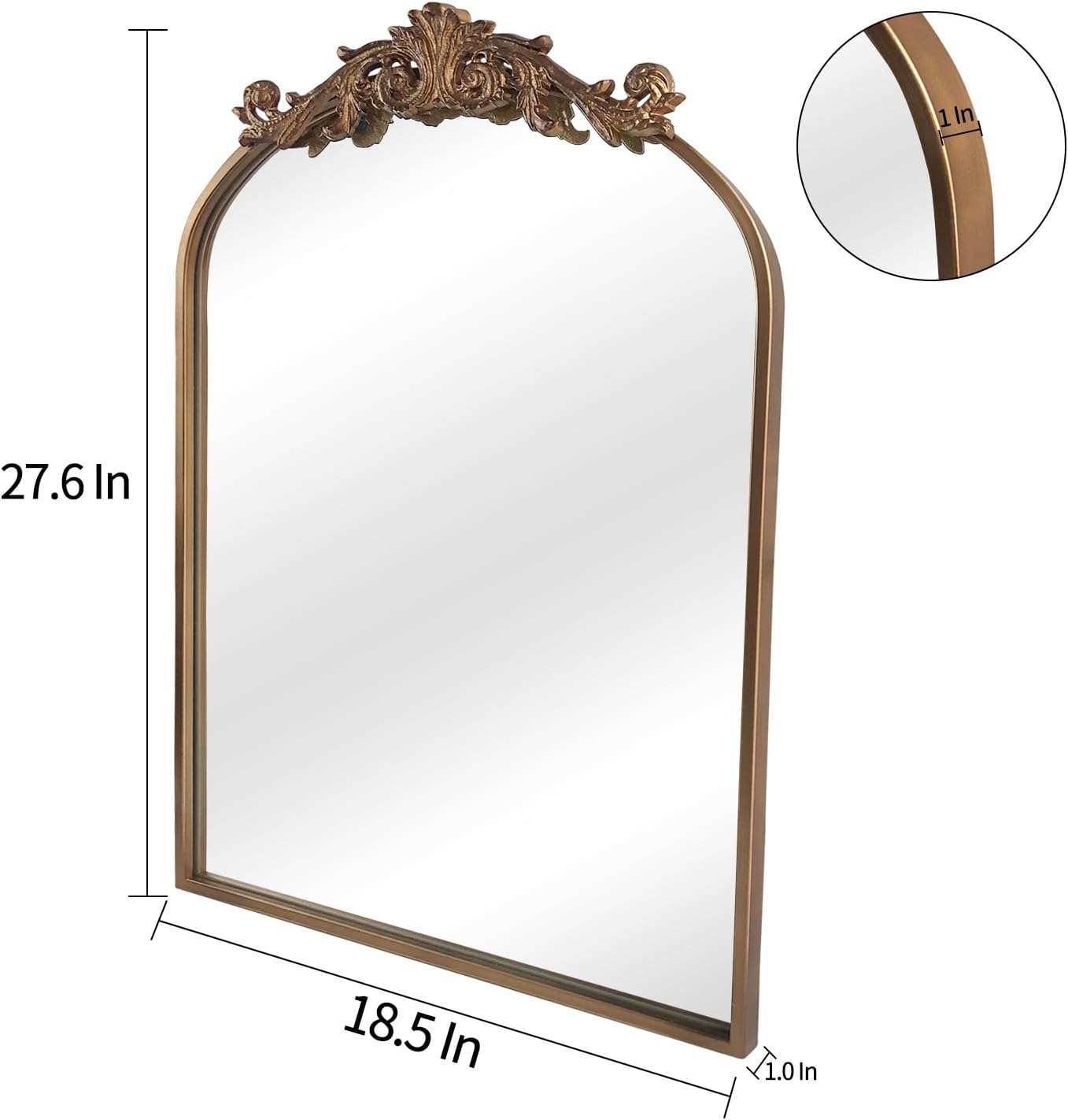 WAMIRRO Antique Mirror,Gold Traditional Vintage Ornate Baroque Arched Brass Wall Mounted Mirrors for Entryway/Fireplace/Living Room/Hallway/Bathroom 19"X27"