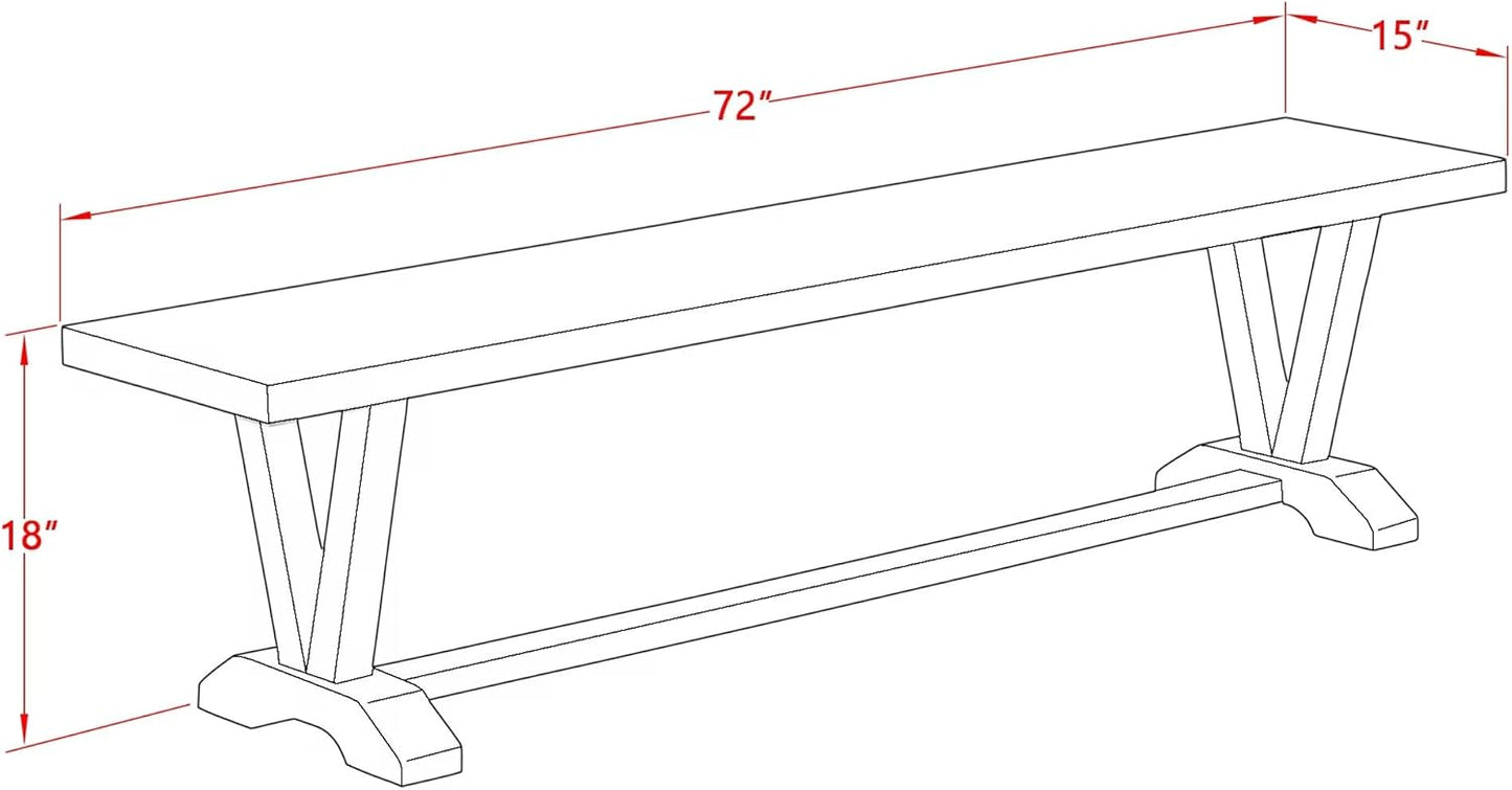 East West Furniture V097AB264-6 6 Piece Dining Table Set Contains a Rectangle Dining Room Table with V-Legs and 4 White Faux Leather Upholstered Chairs with a Bench, 40x72 Inch, Multi-Color