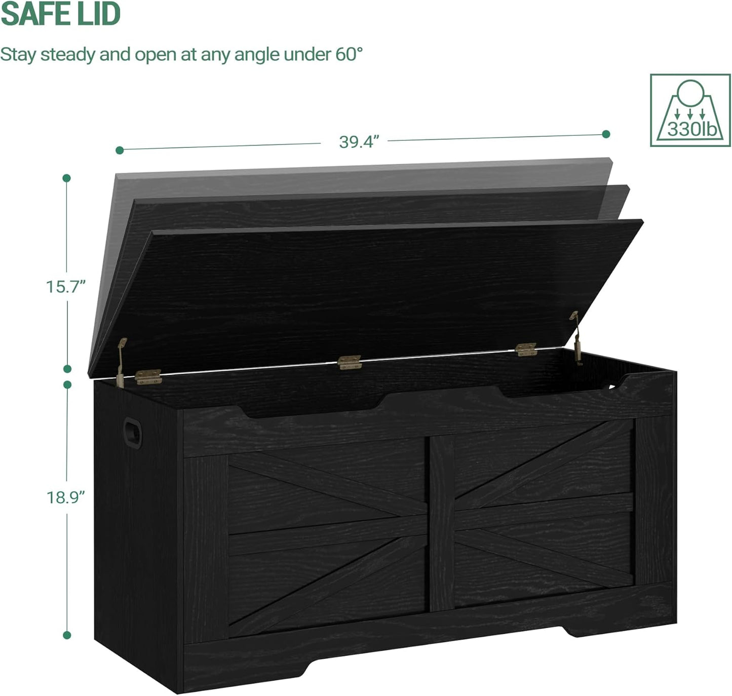 39.4" Storage Chest, Extra Large Storage Trunk with 2 Safety Hinges, Wooden Box Bench, Lift-Top Organizer Chest, Shoe Bench for Entryway, Bedroom, Living Room, Black SB03404X