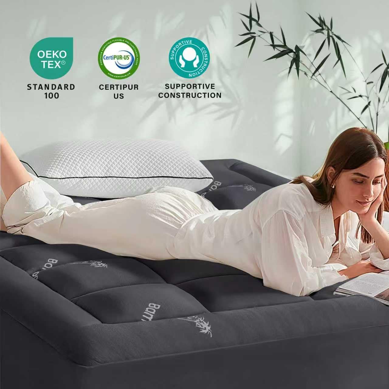 Anluoer Memory Foam Mattress Topper California King, Rayon Derived from Bamboo Pillow Top Mattress Topper for Hot Sleepers,Cooling Mattress Pad with 8-21" Deep Pocket, 72x84 Inches, Dark Grey