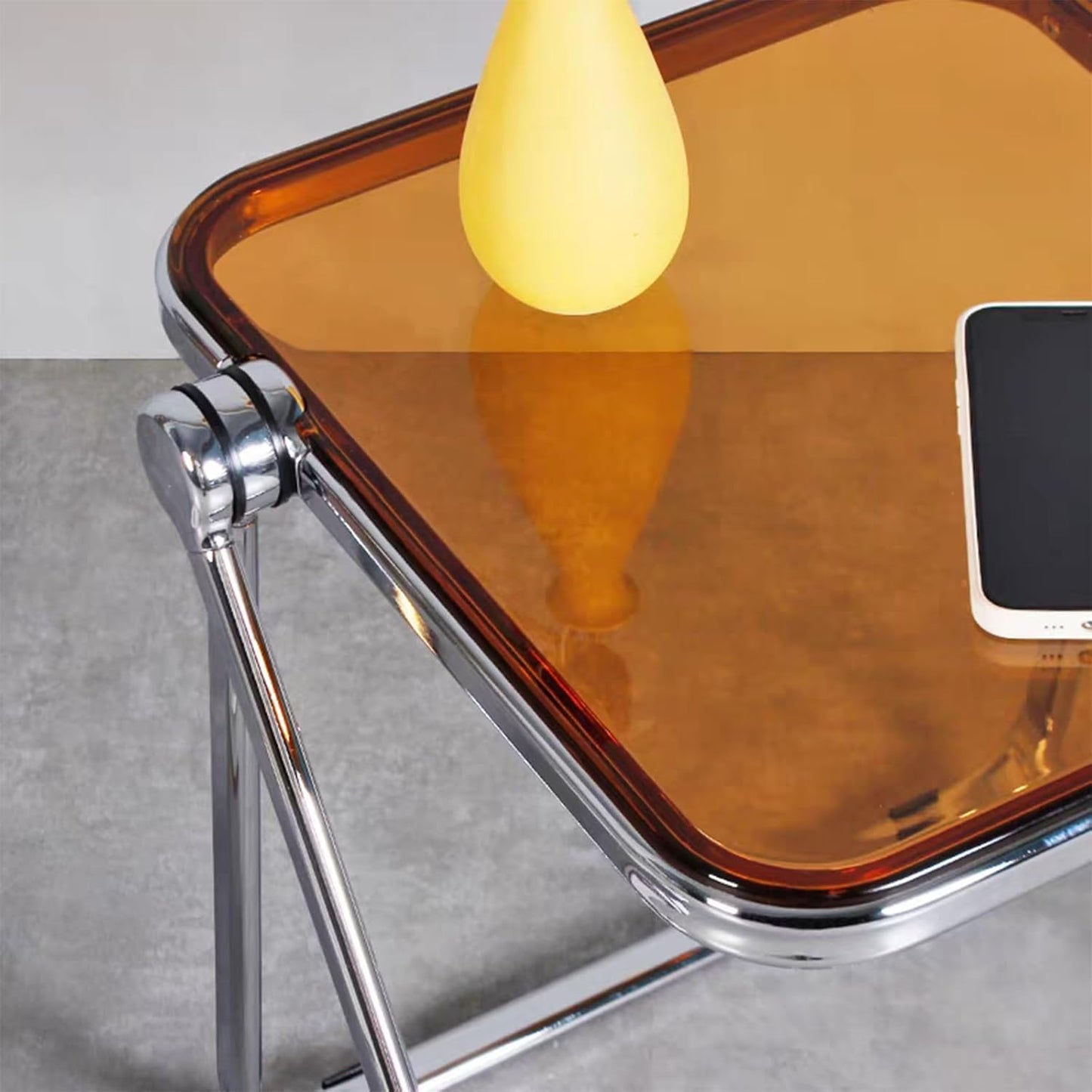 16.2" × 14.1" Acrylic Folding Table, Small Lightweight End Table for Living Room, Bedroom and Small Room, Sturdy Metal Frame with No Assembly Required, Space-Saving Storage Design (Tawny)