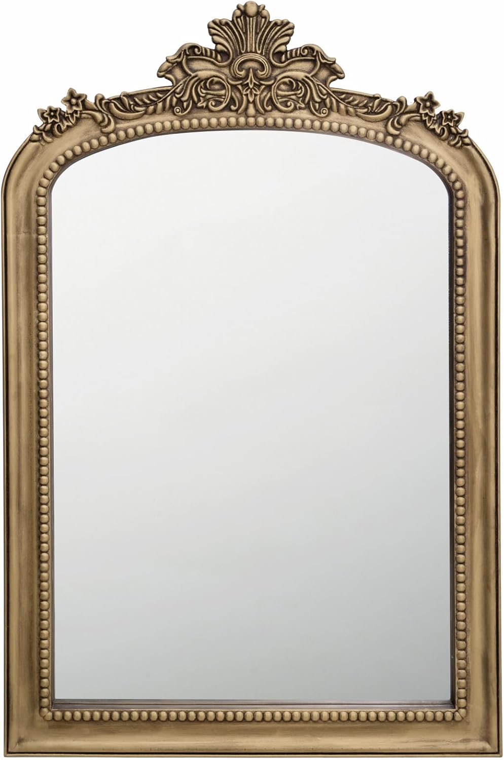 Distressed Vintage Gold Wall Mirror - 24x36 inch, Large Antique Fireplace Mantle Mirror, Baroque Ornate Decorative Bathroom Mirror | Solid Wood Pine