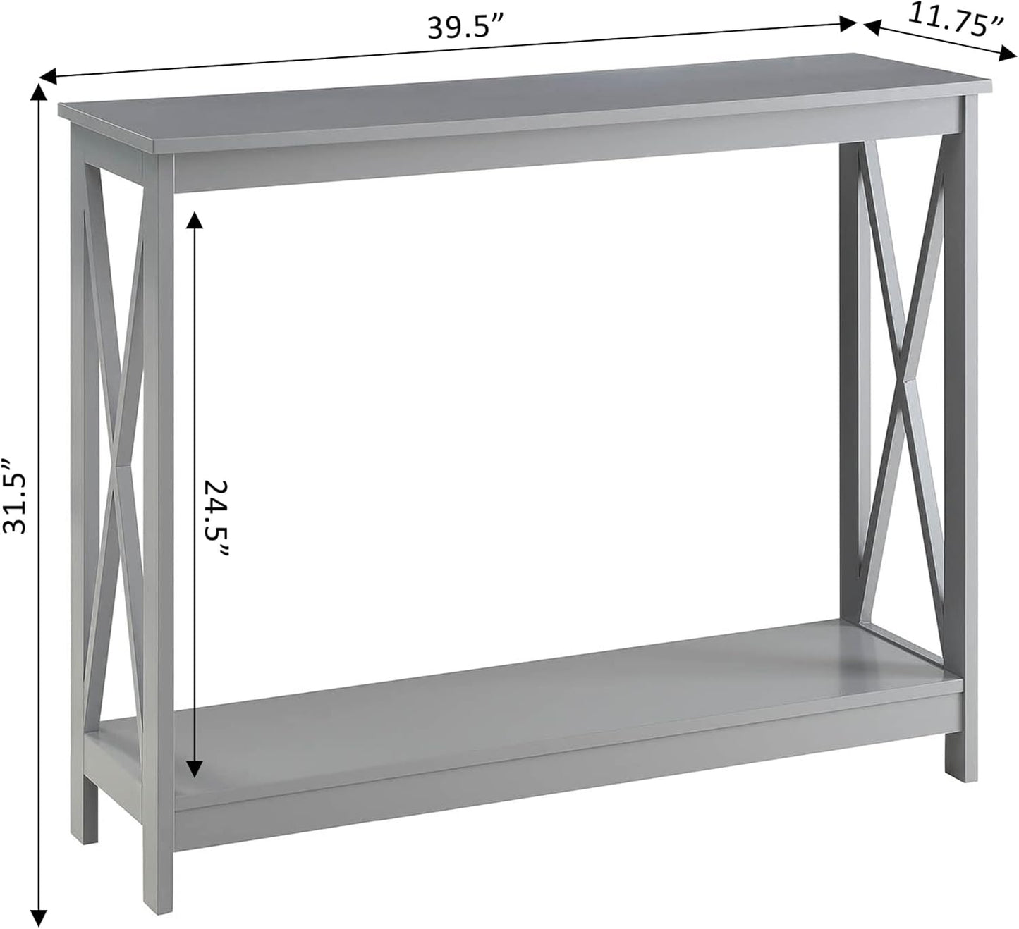 Convenience Concepts Oxford Console Table 39.5" - Sofa Table with Storage Shelf, Transitional Entryway Hall Table for Living Room and Bedroom, Display Foyer Table, Gray