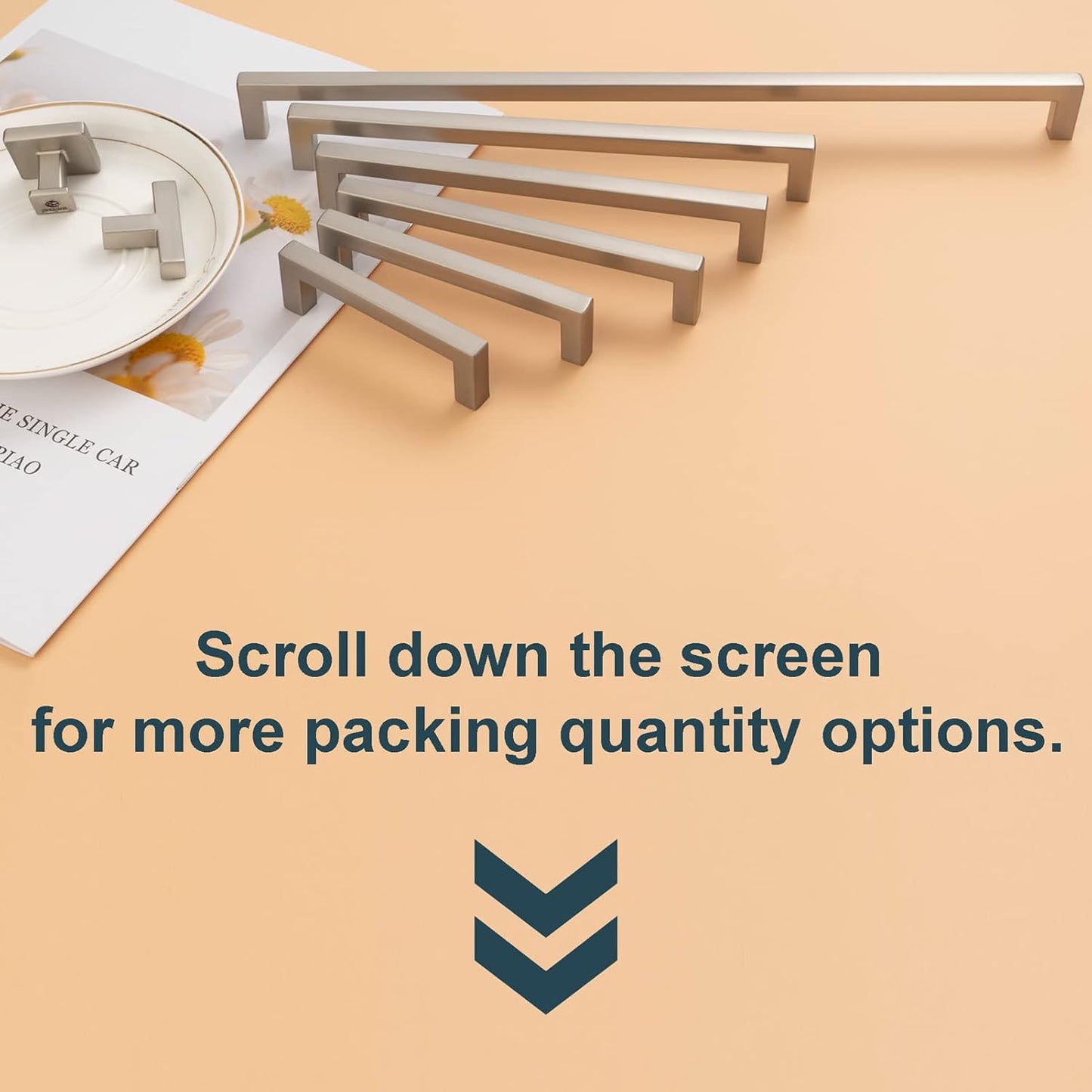 KOOFIZO Solid Square Bar Cabinet Handle - Brushed Nickel Furniture Pull, 7.6 Inch/192mm Screwhole Distance, 1-Piece for Kitchen Cupboard Door, Bedroom Dresser Drawer, Bathroom Wardrobe Hardware