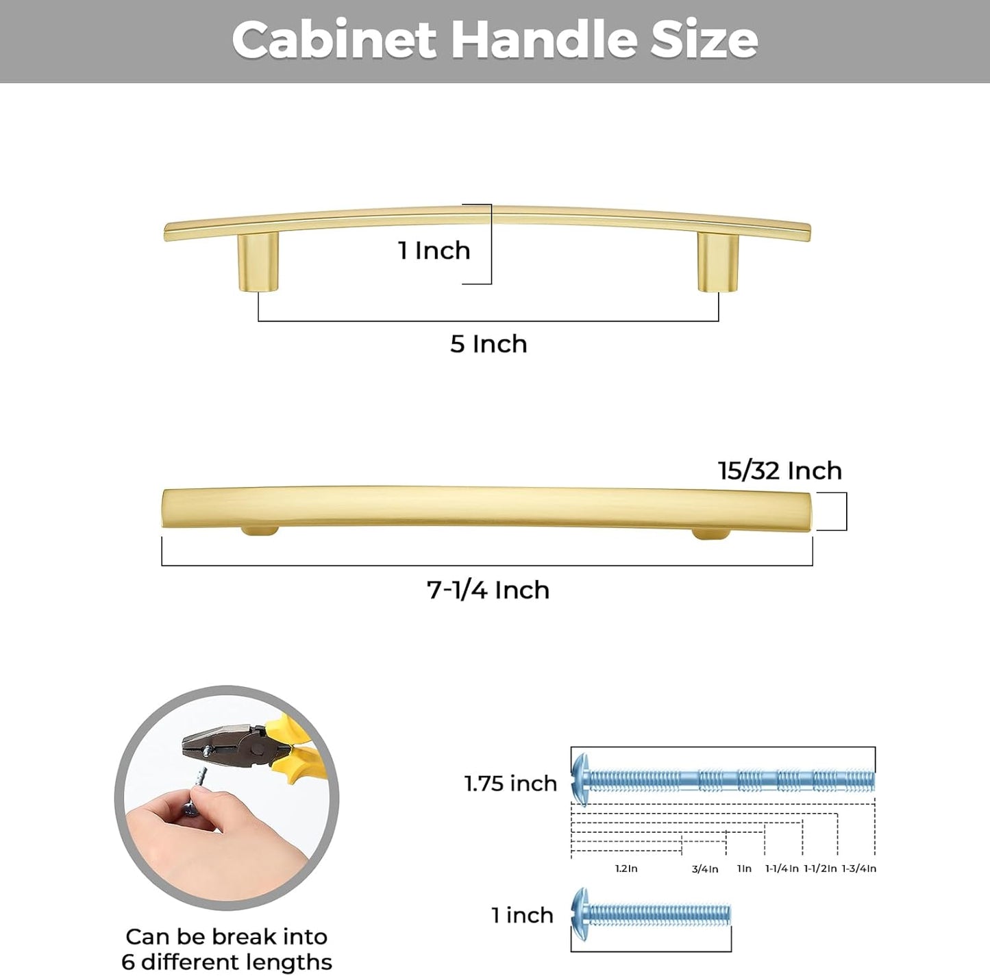 25 Pack Cabinet Handles 5" Hole Center - Curved Cabinet Pulls Brushed Brass Drawer Pulls for Kitchen Cupboard Solid Handles for Dresser Drawer Arch Closet Hardware