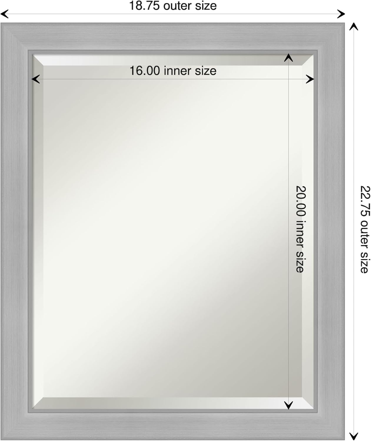 Amanti Art Silver Bathroom Mirror for Over Sink, 23x19 Vista Brushed Nickel Narrow Rectangle Vanity Mirror, Small Casual Frame, Hangs Horizonally and Vertically, Bathroom Wall Decor, Beveled Edge