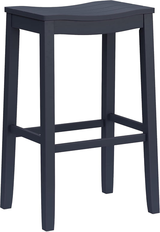 Hillsdale Fiddler Wood Backless Bar Height Stool with Saddle-Style Seat, Navy