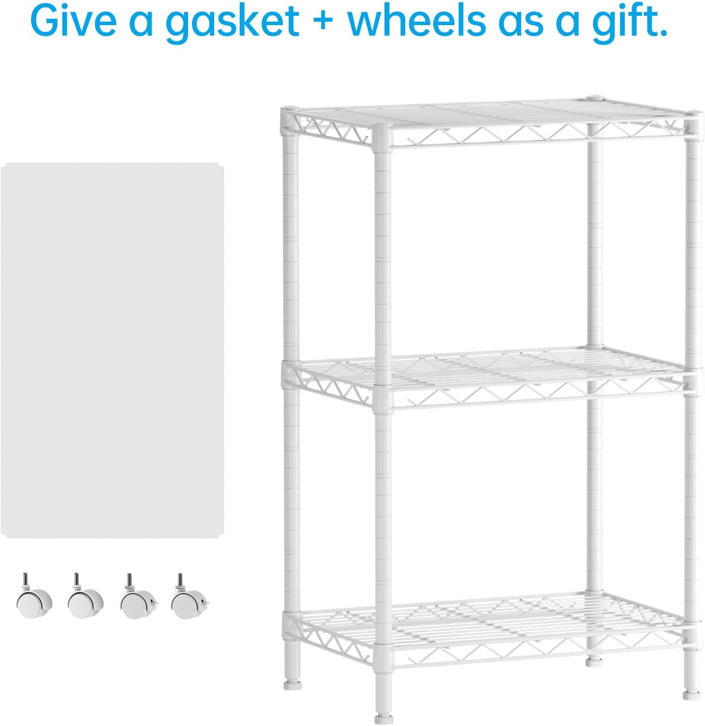 SINGAYE 3 Small Shelves Storage Shelf Wire Shelving Unit Metal Shelf Adjustable Organizers Storage Shelving with Wheels for Bathroom Laundry Room Kitchen Pantry11.5”D x 17.3”W x 30”H White