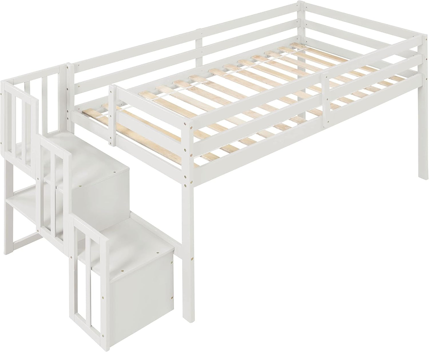 HomSof Loft Bed with Stairs and Storage,White