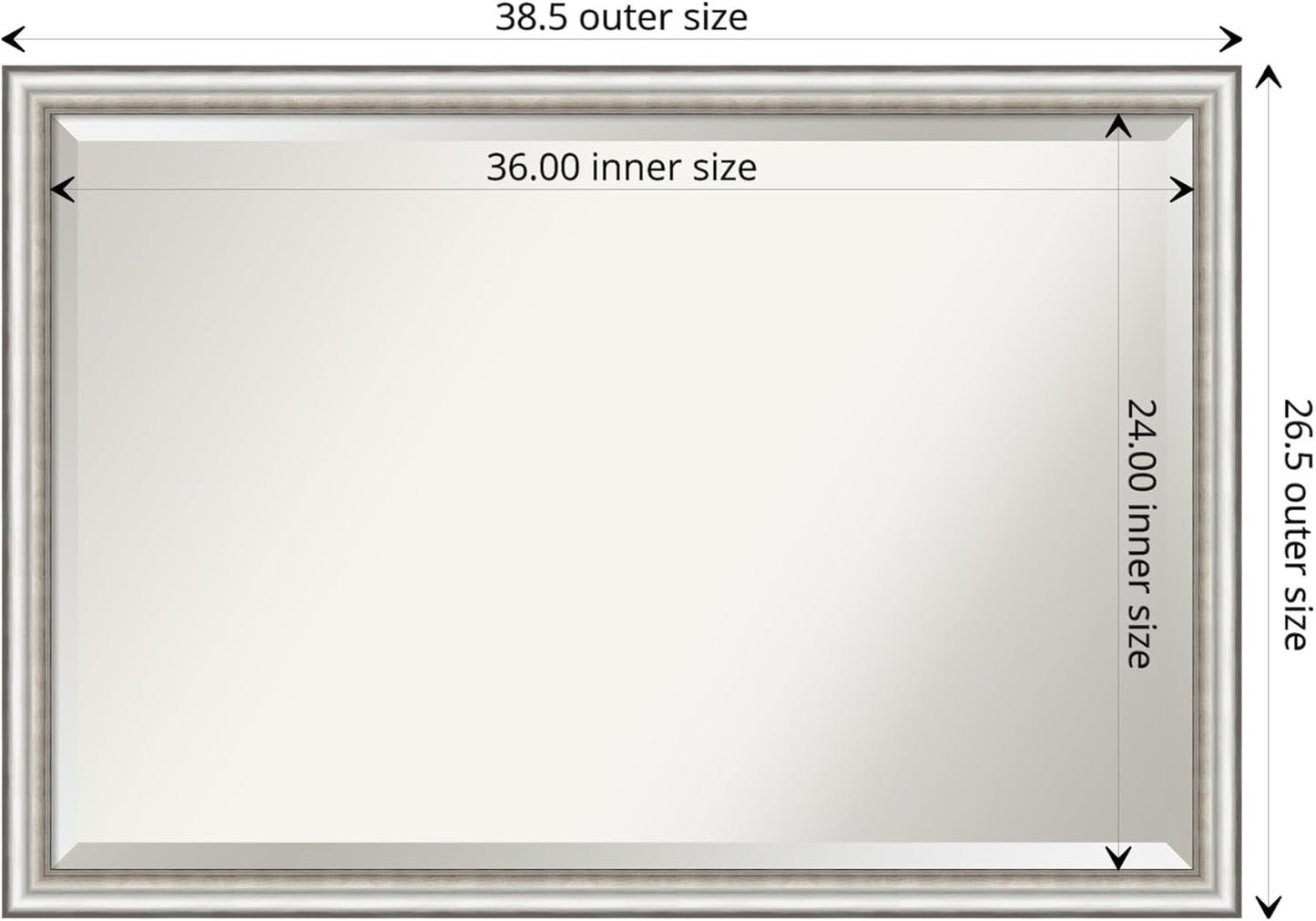 Amanti Art Silver Bathroom Mirror for Over Sink, 27x39 Salon Silver Narrow Rectangle Vanity Mirror, Large Traditional Frame, Hangs Horizonally and Vertically, Bathroom Wall Decor, Beveled Edge