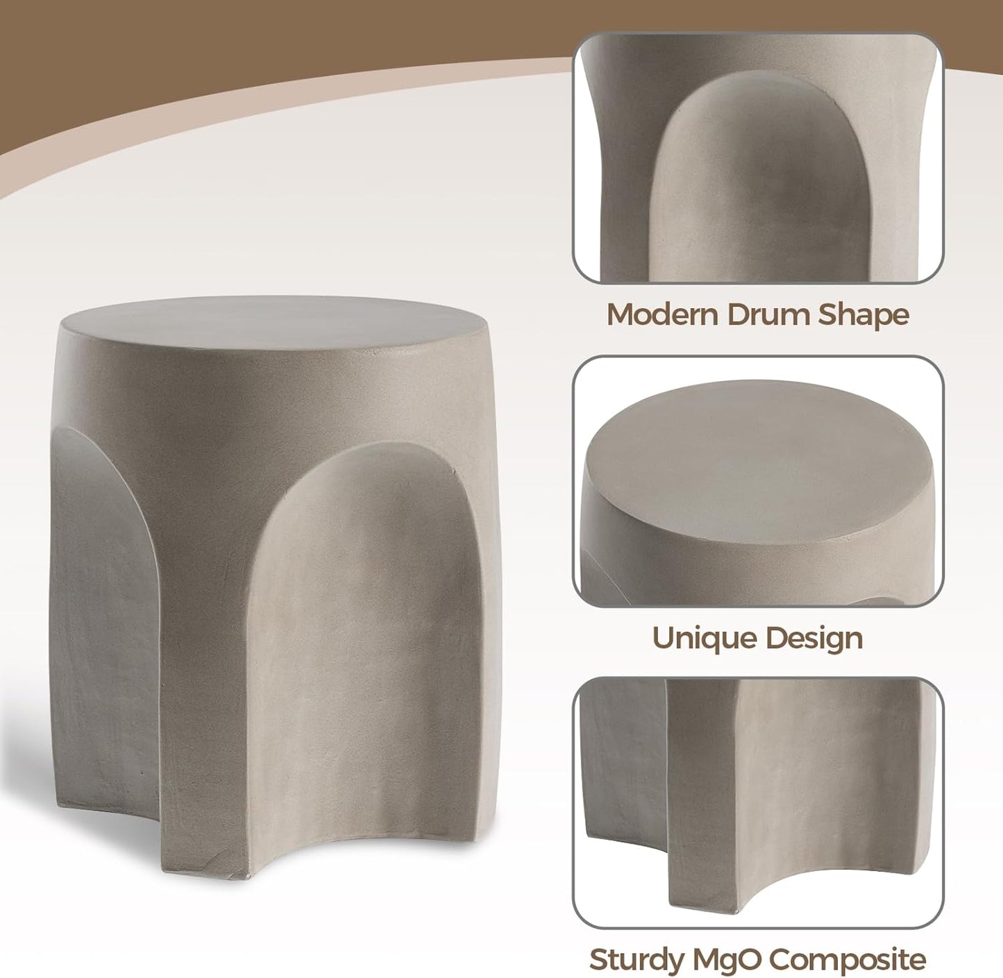 COSIEST Concrete Side Table Drum Shape,17''H Outdoor Side Table, Patio Accent Table Cement End Tables, Garden Decorative Stool, Plant Stand Drum Table, Grey