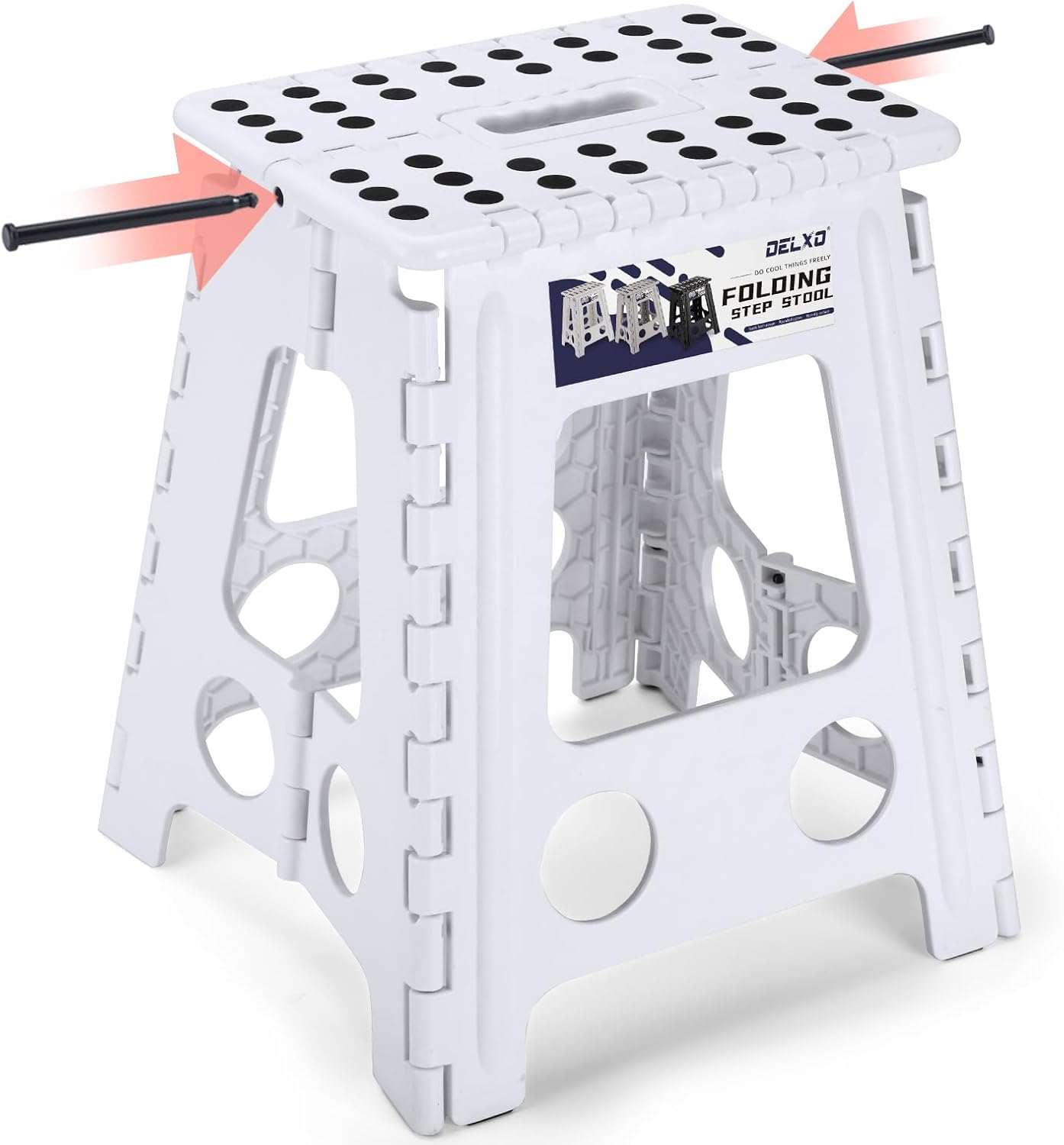 Delxo 16 Inch Folding Step Stool, White Step Stools Foldable,Portable Collapsible Step Stool with Handle, Folding Stool for Kitchen Bathroom,Bedroom,Garden