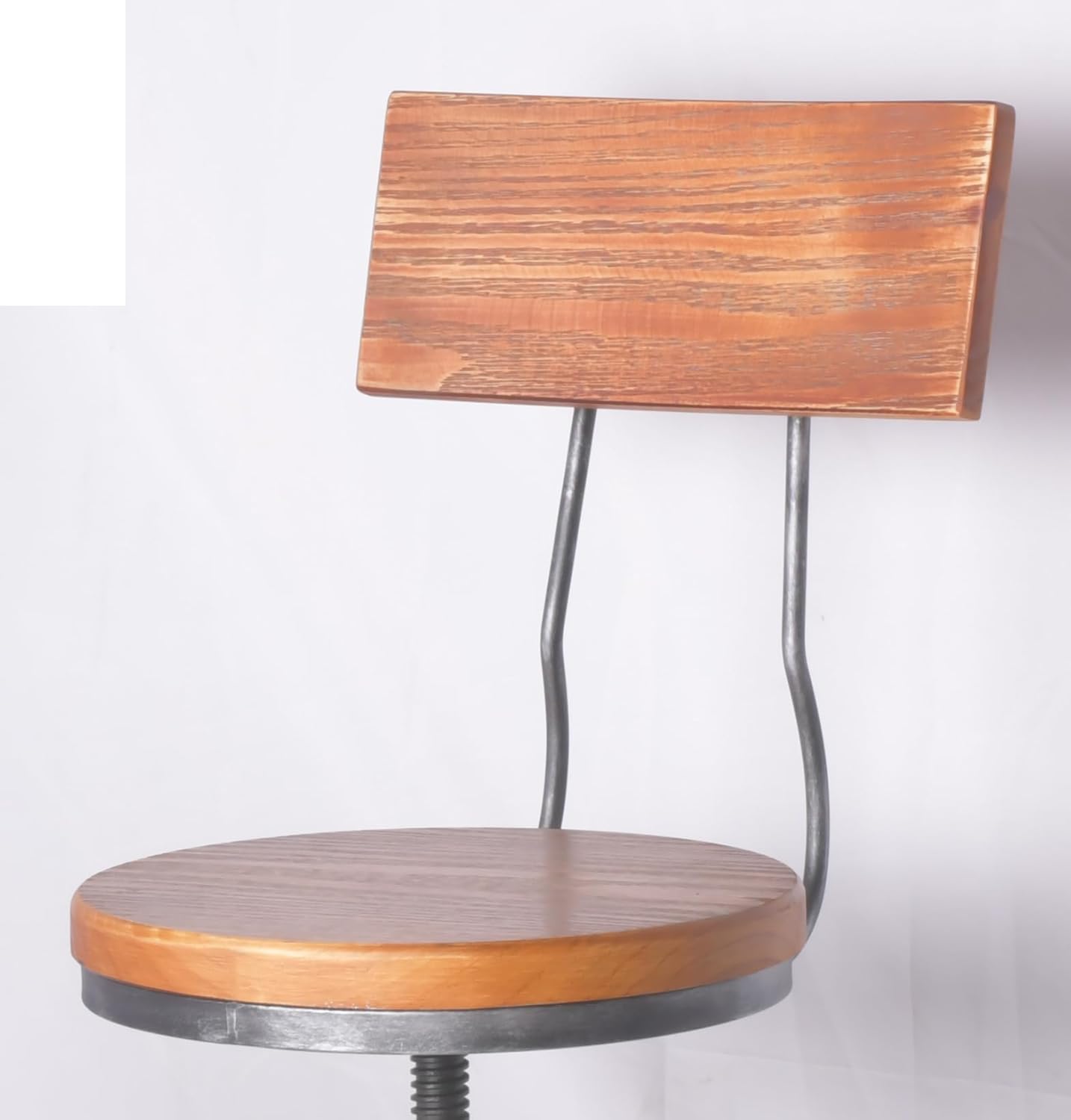 LOKKHAN Industrial Bar Stool-Adjustable Swivel Round Wood Metal Kitchen Stool-26-32.3 Inch-Rustic Farmhouse-Counter Height Extra Tall Bar Height Stool-Arc-Shaped Backrest,Welded,Set of 2