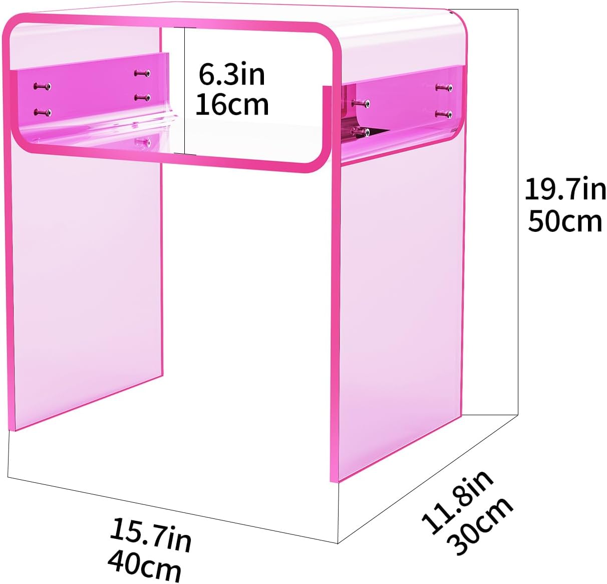 Clear Acrylic End Table 2-Tier Bedside nightstand for Living Room Bedroom Home Decor (Pink)