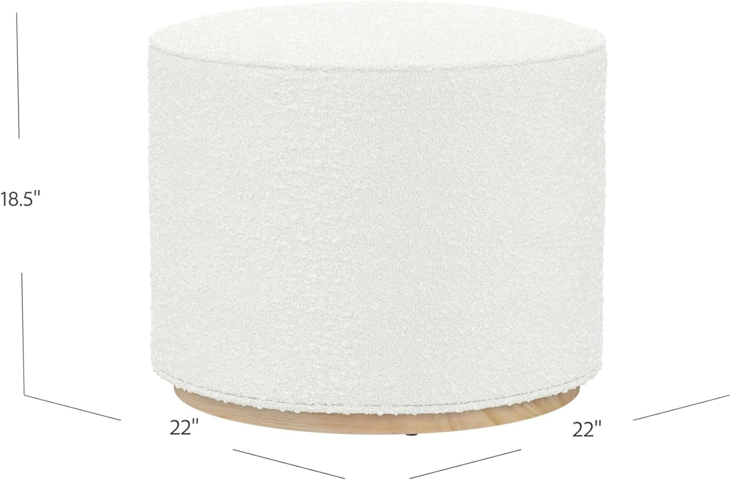 Bouclé Ottoman with Wooden Base – 22” Round Upholstered Footrest, Cream Textural Fabric, Modern Accent Stool for Living Room & Bedroom