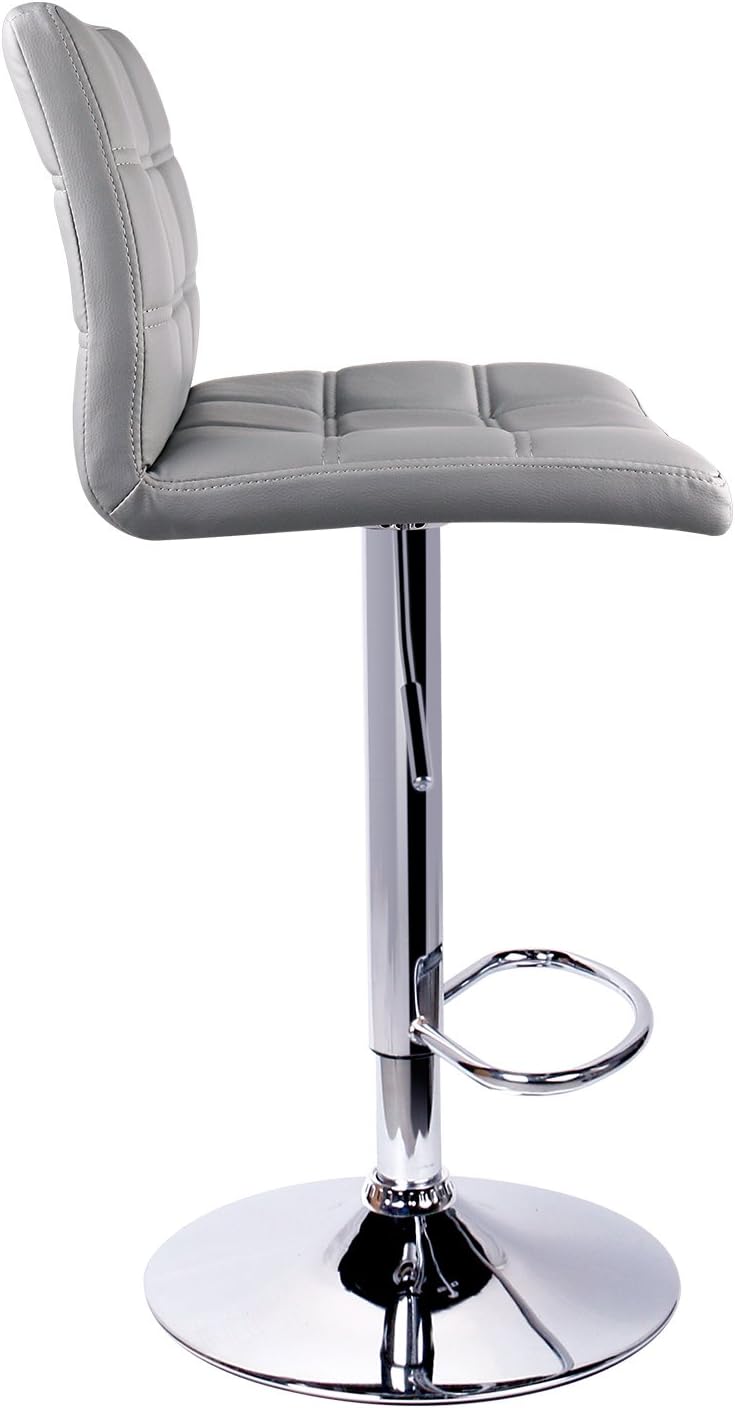 Leopard Modern Square Back PU Leather Adjustable Bar Stools with Back, Set of 2, Counter Height Swivel Stool (Light Grey)