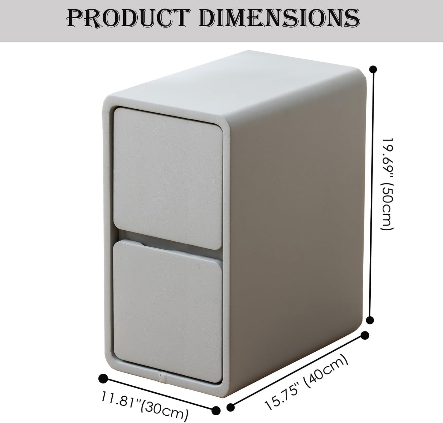 Narrow Nightstand, Solid Wood Night Stand for Small Spaces, Couch, Gray Color 11.81 in Wide