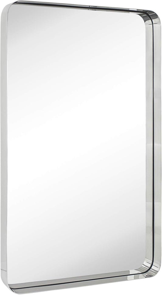 TEHOME 24x36 inch Chrome Metal Framed Bathroom Mirror for Wall in Stainless Steel Chrome Rounded Rectangular Bathroom Vanity Mirrors Wall Mounted…