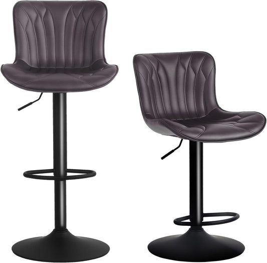 YOUNIKE Brown Bar Stools Set of 2 Modern Swivel Counter Height Bar Chair with High Back Adjustable Kitchen Faux Leather Padded Barstools Tall Breakfast Island Chairs Upholstered