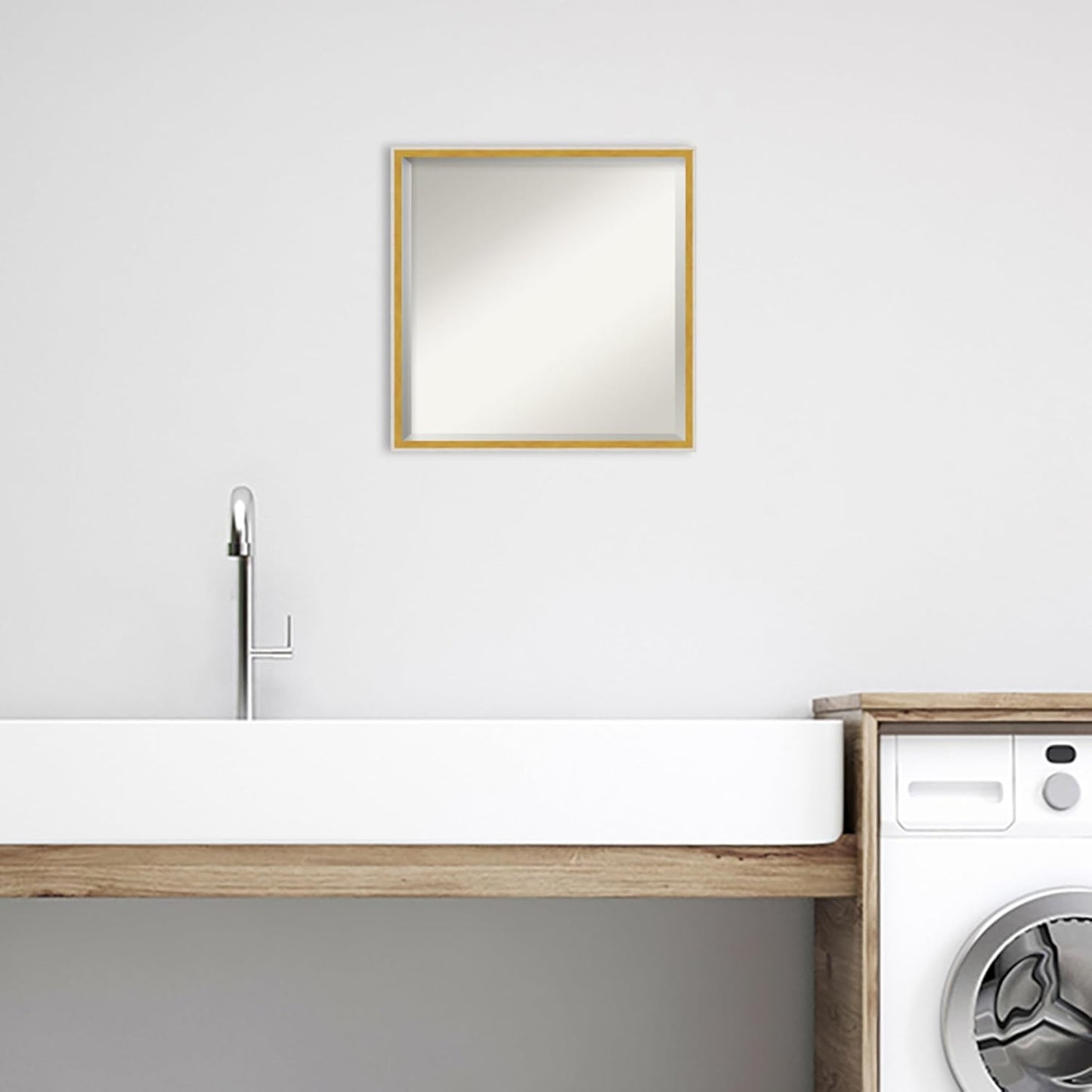 Amanti Art White Bathroom Mirror for Over Sink, 21x21 Paige White Gold Square Vanity Mirror, Medium Modern Contemporary Wood Frame, Hangs Horizonally and Vertically, Bathroom Wall Decor, Beveled Edge