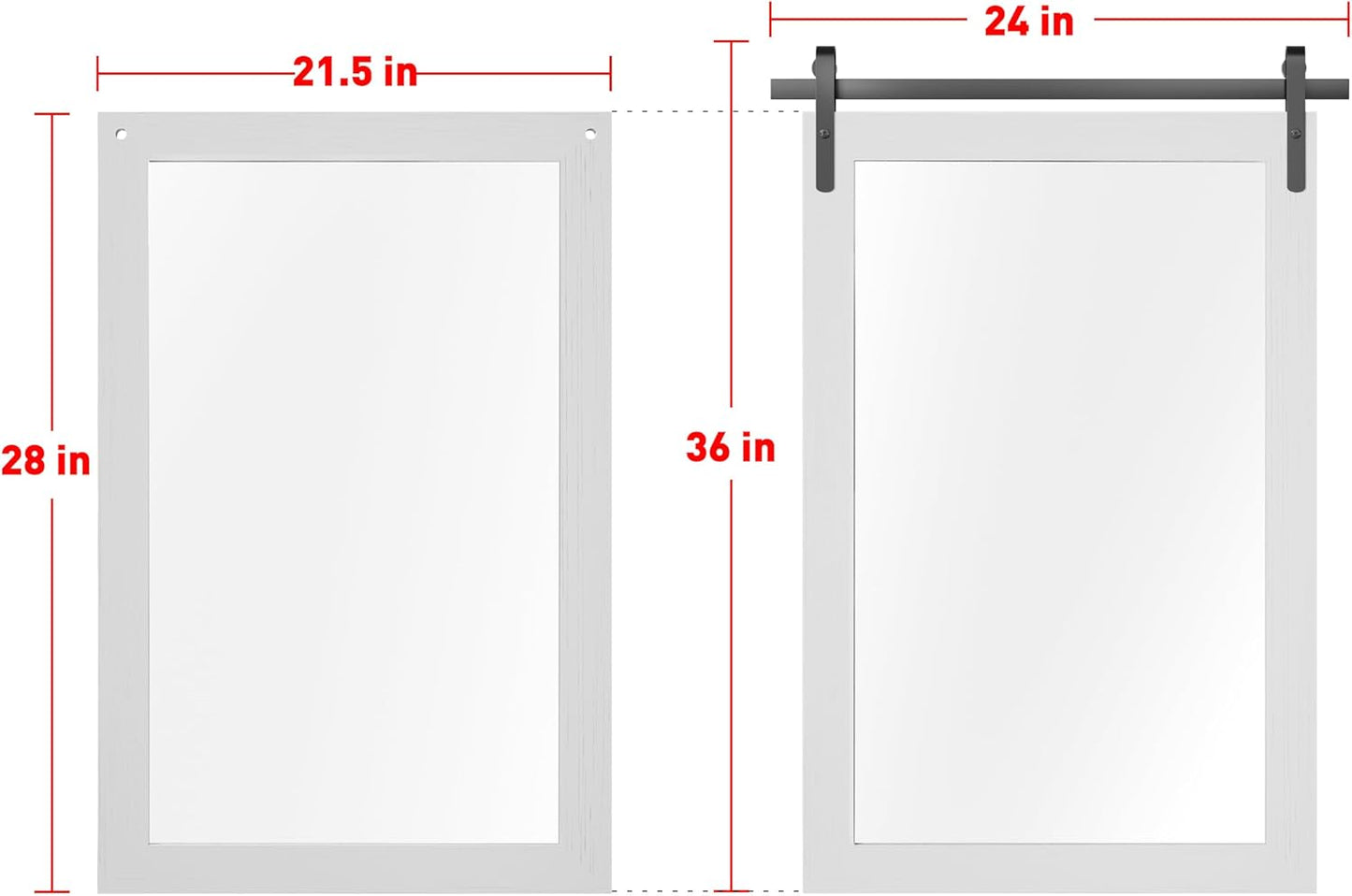 Farmhouse Bathroom Mirror, White Rustic Square Mirror for Wall Wood Framed Vanity Mirrors, Barn Door Style Decor Living Room Entryway Bedroom Mirrors, 24x36INCH (Hanging/Leaning)