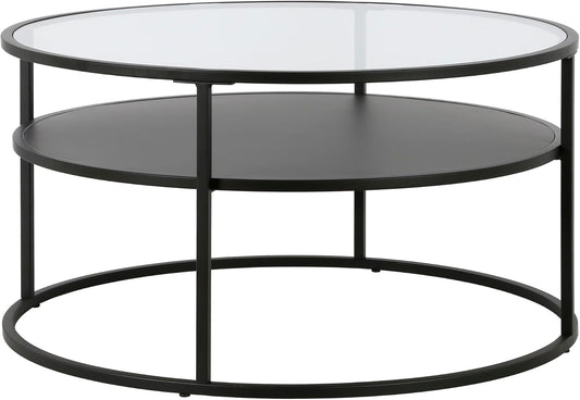 Ada 32" Wide Round Coffee Table in Blackened Bronze