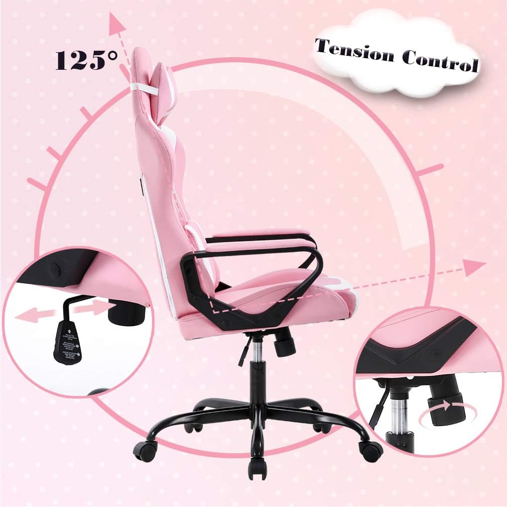 Gaming Chair Office Chair Desk Chair Ergonomic Executive Swivel Rolling Computer Chair with Lumbar Support, Pink