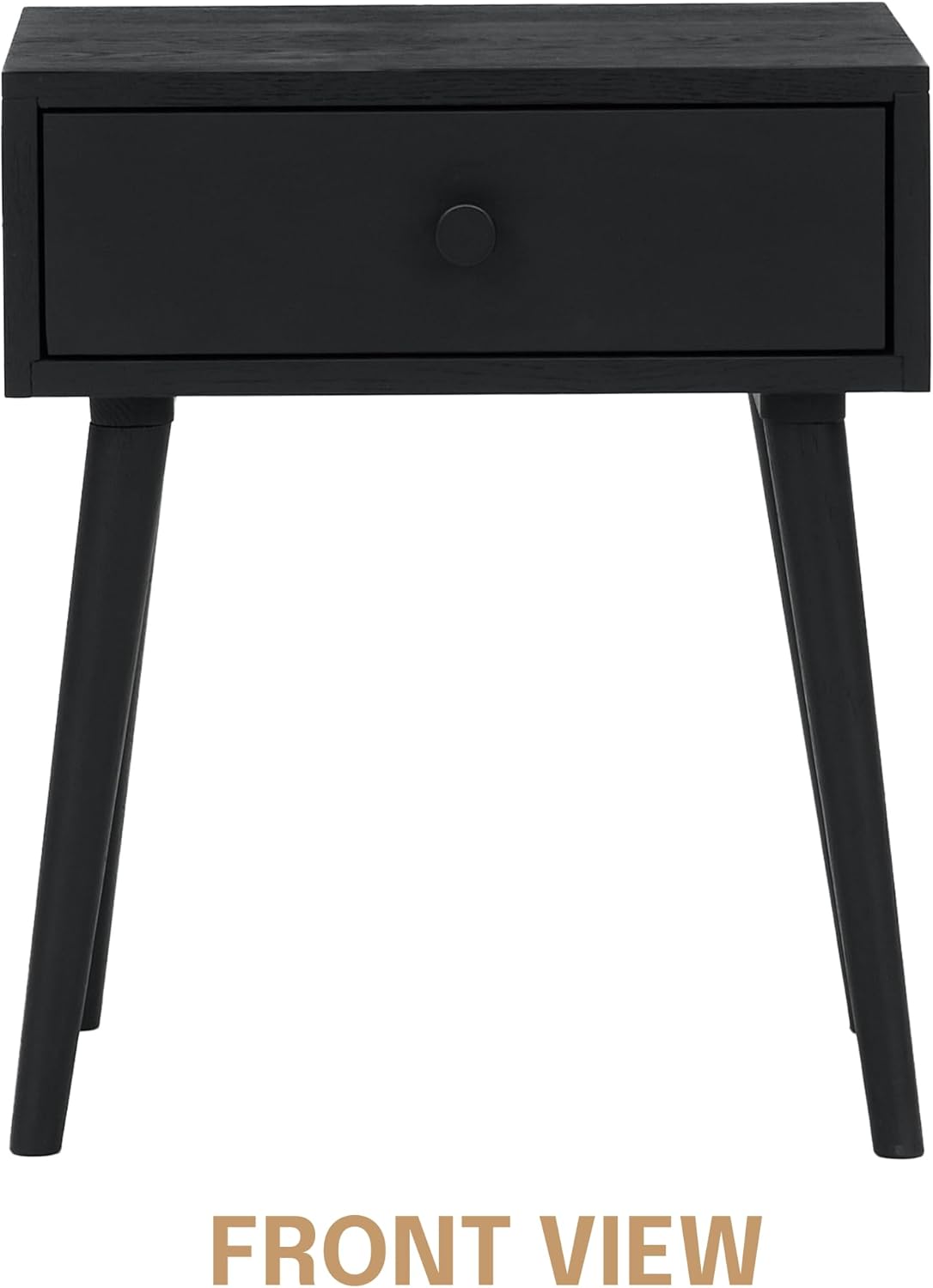 NTC Solid Oak Lux Nightstand with Drawer, Mid Century Modern Side Table Bedroom, Bedside Furniture, Night Stand, End Table, Easy Assembly - Burnt Black