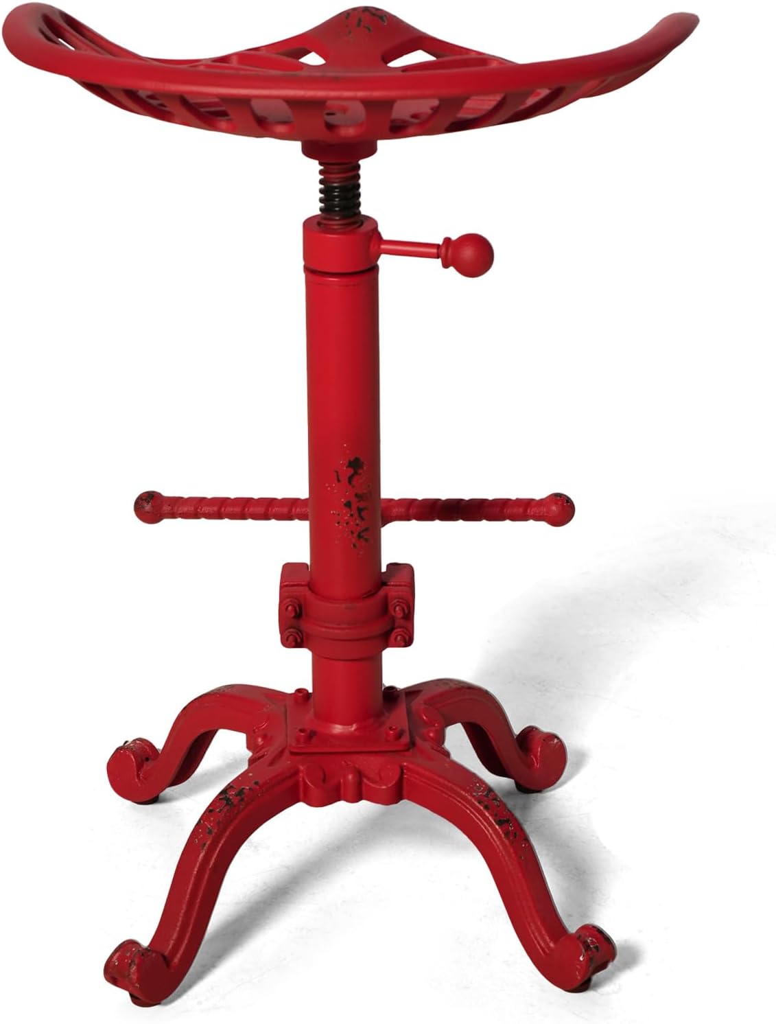 LOKKHAN Rustic Industrial Bar Stool - Cast Iron Tractor Seat - Adjustable Counter Height Swivel Breakfast Bar - Farmhouse Metal - 19.7-26.8 Inch Seat Height