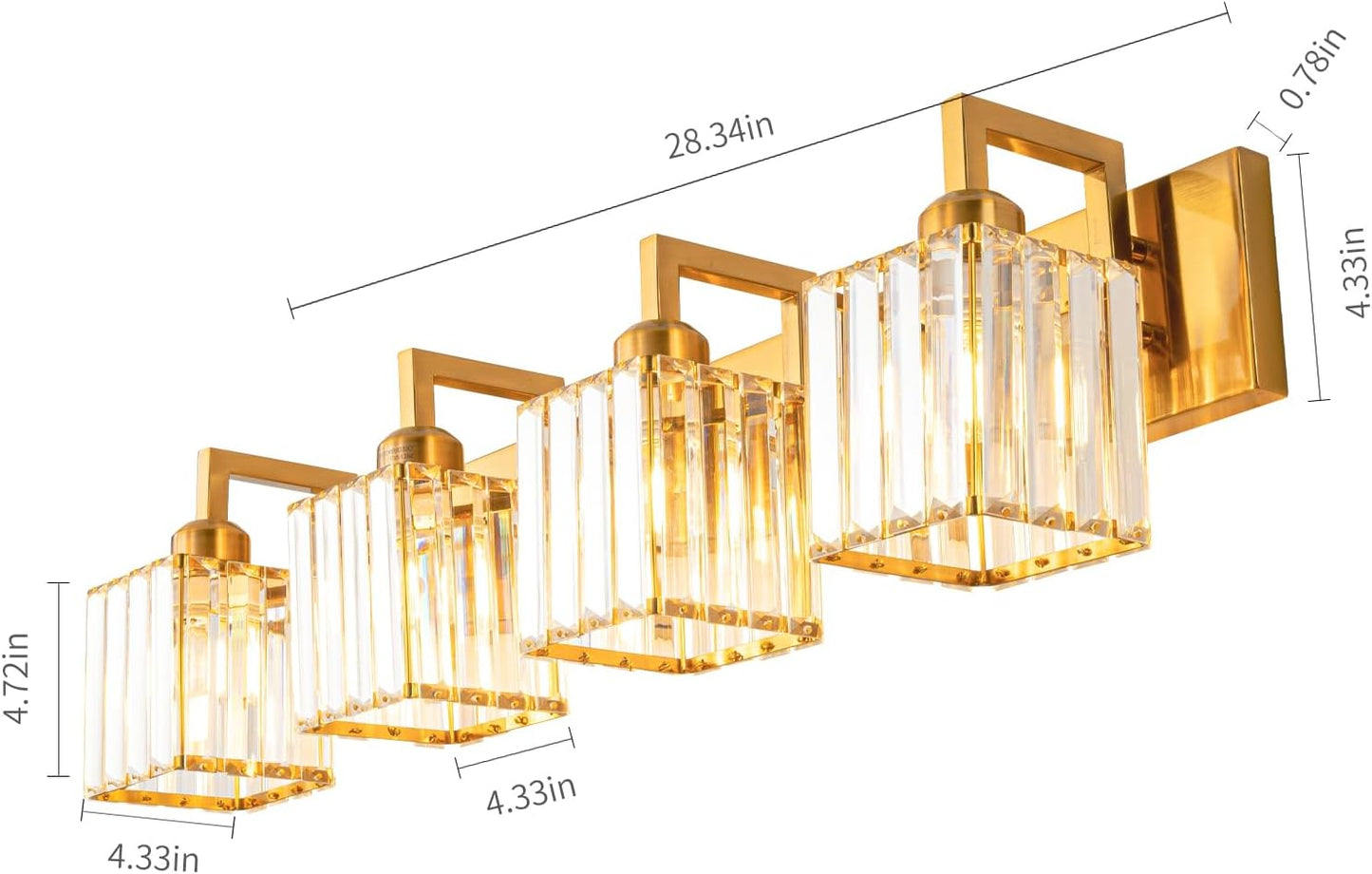 Modern Crystal Bathroom Vanity Light - 4-Lights Gold Brushed Brass Finish Wall Lamp