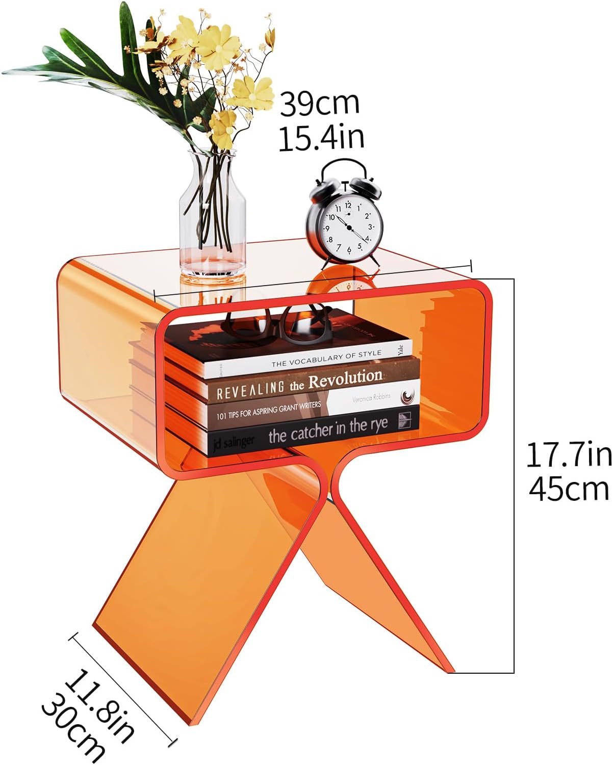 Acrylic Nightstand Side Table Modern Design Clear Home Decor Display End Table for Living Room (Orange)
