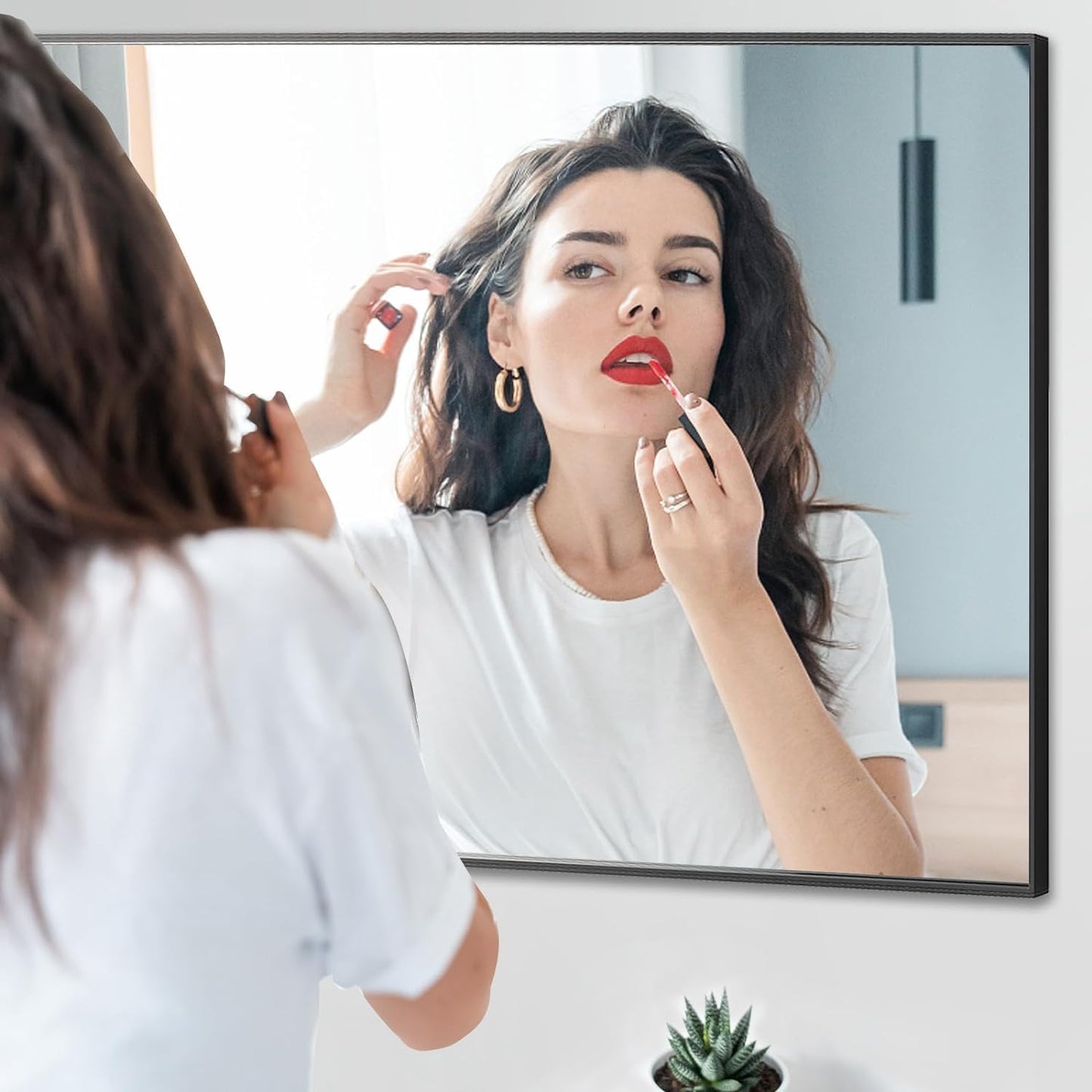 36x48 Inch Black Bathroom Mirror, Copper-Free, Aluminum Alloy Frame Vanity Rectangle Wall Mounted Modern Mirror for Bedroom/Living Room/Porch Horizontal or Vertical