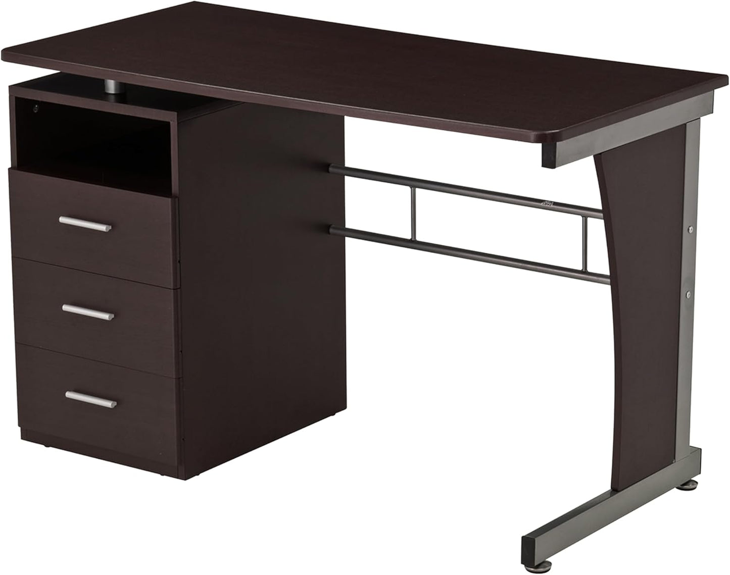 48" Computer Desk with Drawers, Home Office Desk with Storage, Heavy Duty and Water Resistant Study Table, Chocolate Brown