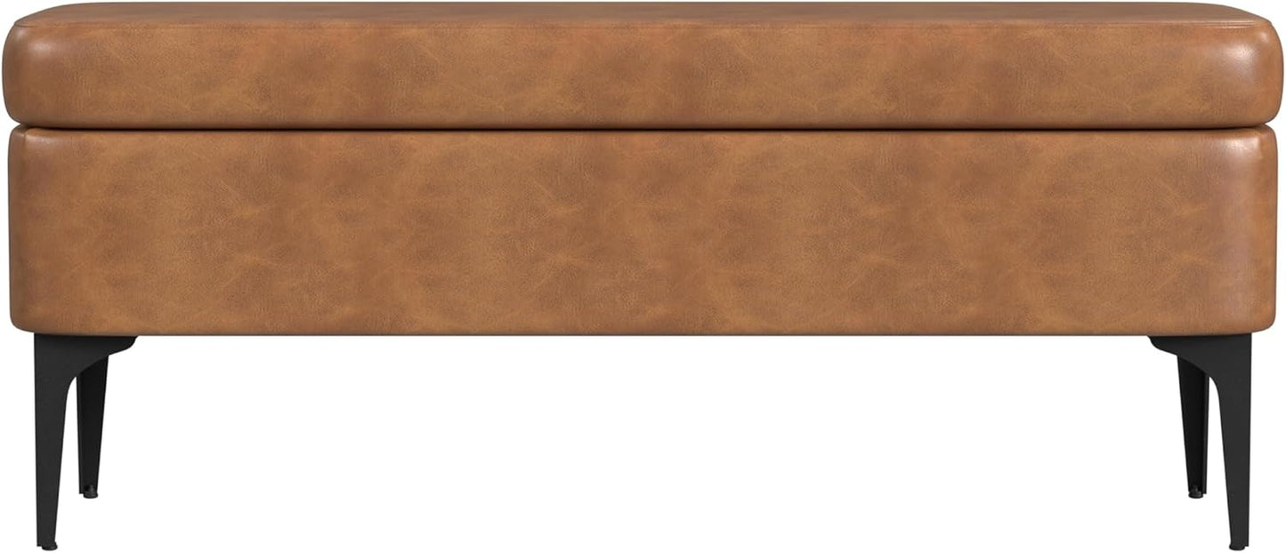 HomePop Upholstered Storage Bench with Metal Leg Home Décor|Bench with Storage for Living Room & Entryway - Carmel Faux Leather