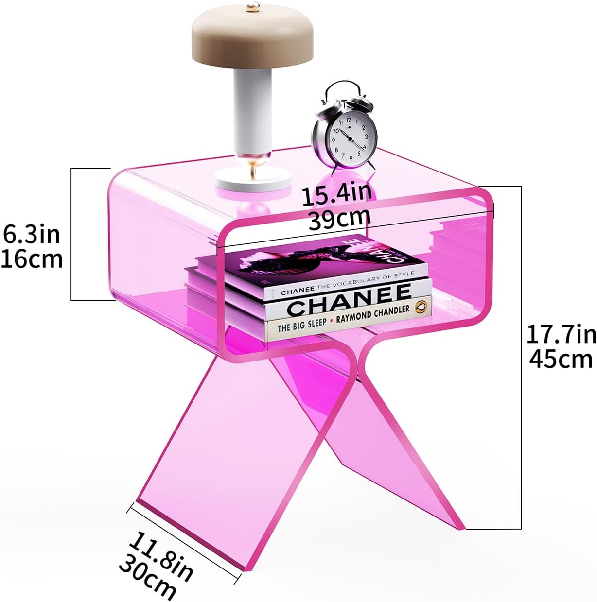 Acrylic Nightstand Side Table Modern Design Clear Home Decor Display End Table for Living Room (Pink)