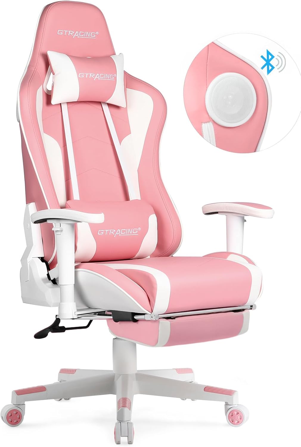 GTRACING Gaming Chair with Footrest Speakers Video Game Chair Bluetooth Music Heavy Duty Ergonomic Computer Office Desk Chair (Pink)