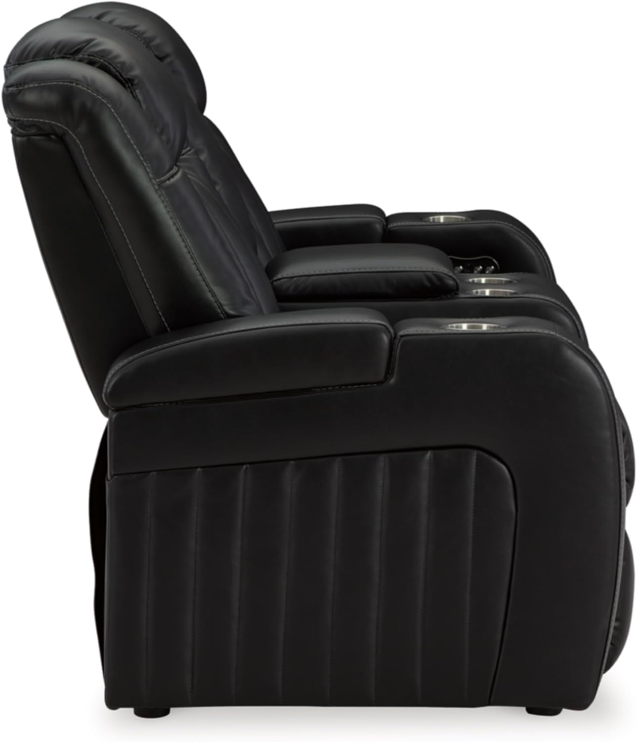 Signature Design by Ashley Caveman Den Modern Faux Leather Power Reclining Loveseat with Console, Adjustable Headrest and LED Lights, Black