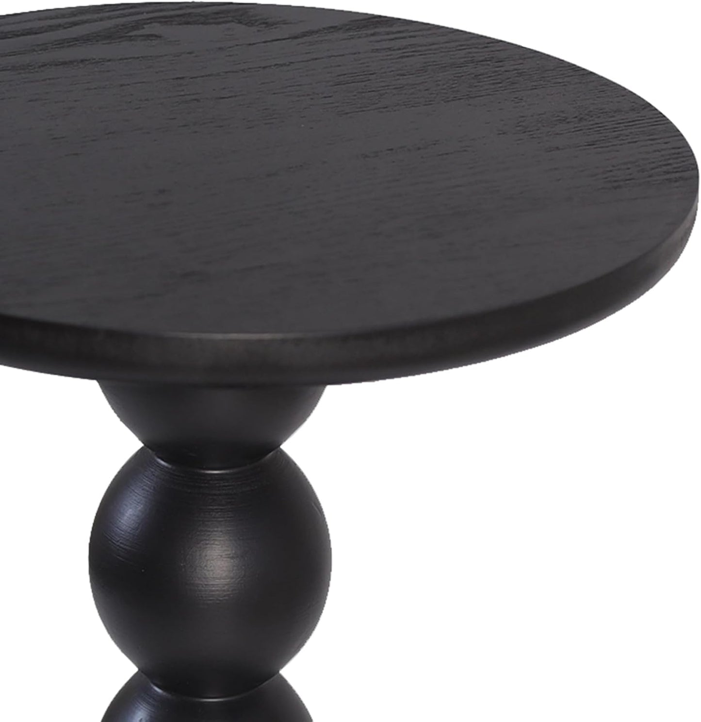 Round Wooden Side Table with Stacked Ball Pedestal Base, Accent Nightstand for Living Room, Bedroom, Corners (Black)