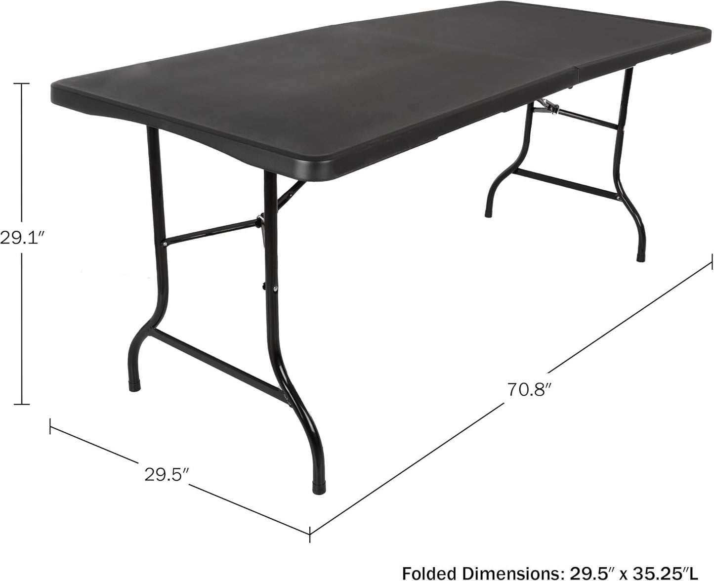 Everyday Home Folding Table - Lightweight Portable Folding Desk - 6-Foot-Long Plastic Table for Camping, Playing Cards, Parties, and Dining (Black)