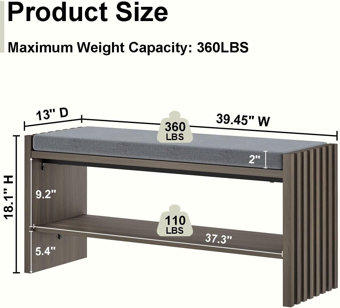 BON AUGURE Shoe Storage Bench, Entryway Bench with Cushion, Ottoman Benches for Bedroom, Living Room, Shoe Rack Seat for Hallway Entry (Greige Oak, 40 Inch Wide)