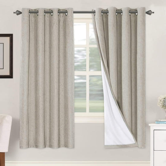 H.VERSAILTEX Linen Blackout Curtains 72 Inches Long 100% Absolutely Blackout Thermal Insulated Textured Linen Look Curtain Draperies Anti-Rust Grommet, Energy Saving with White Liner, 2 Panels, Stone