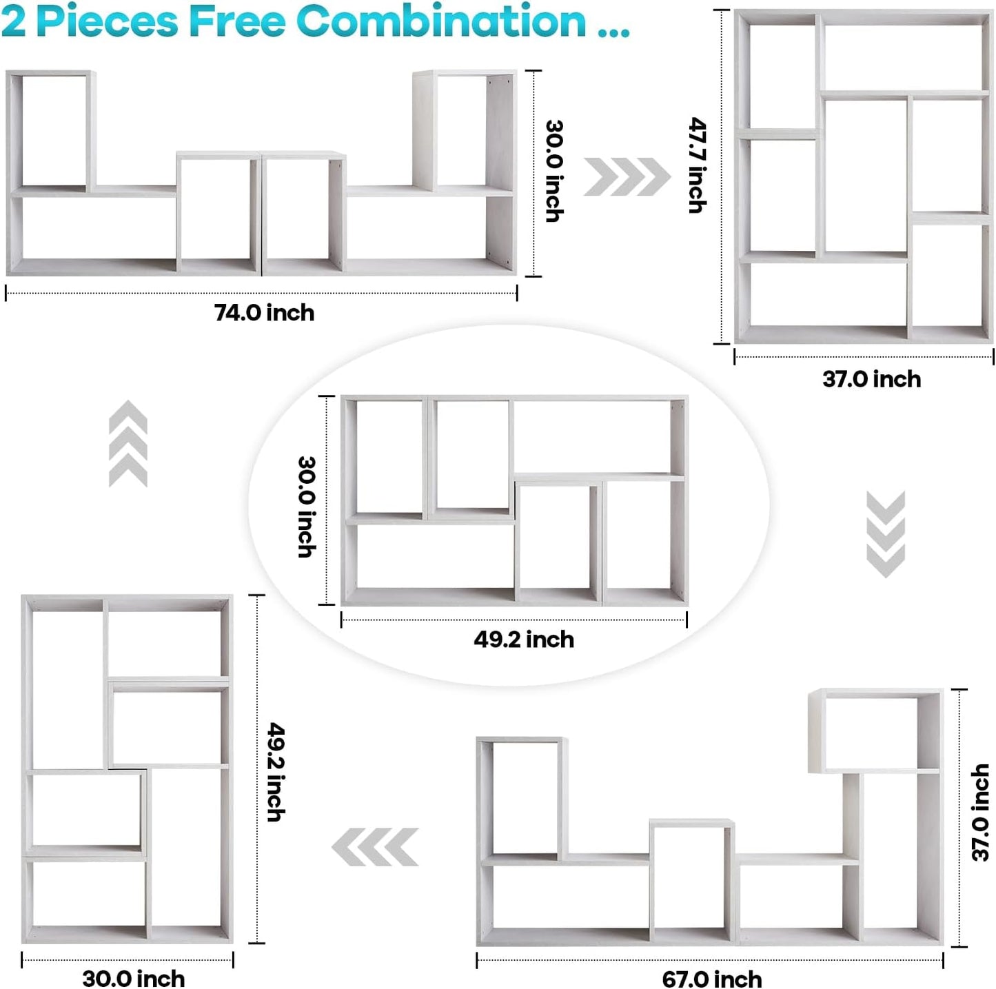 Kaboon Free-Form Modular Shelving Unit, Freestanding Bookcase 10 Inches Deep, Display Shelf Storage Organizer for Home Office, White Rock