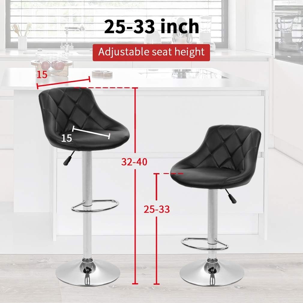 BestOffice Counter Height Bar Stools Set of 2 Bar Stools Swivel Stool Height Adjustable Bar Chairs with Back PU Leather Swivel Bar Stool Kitchen Counter Stools Dining Chairs
