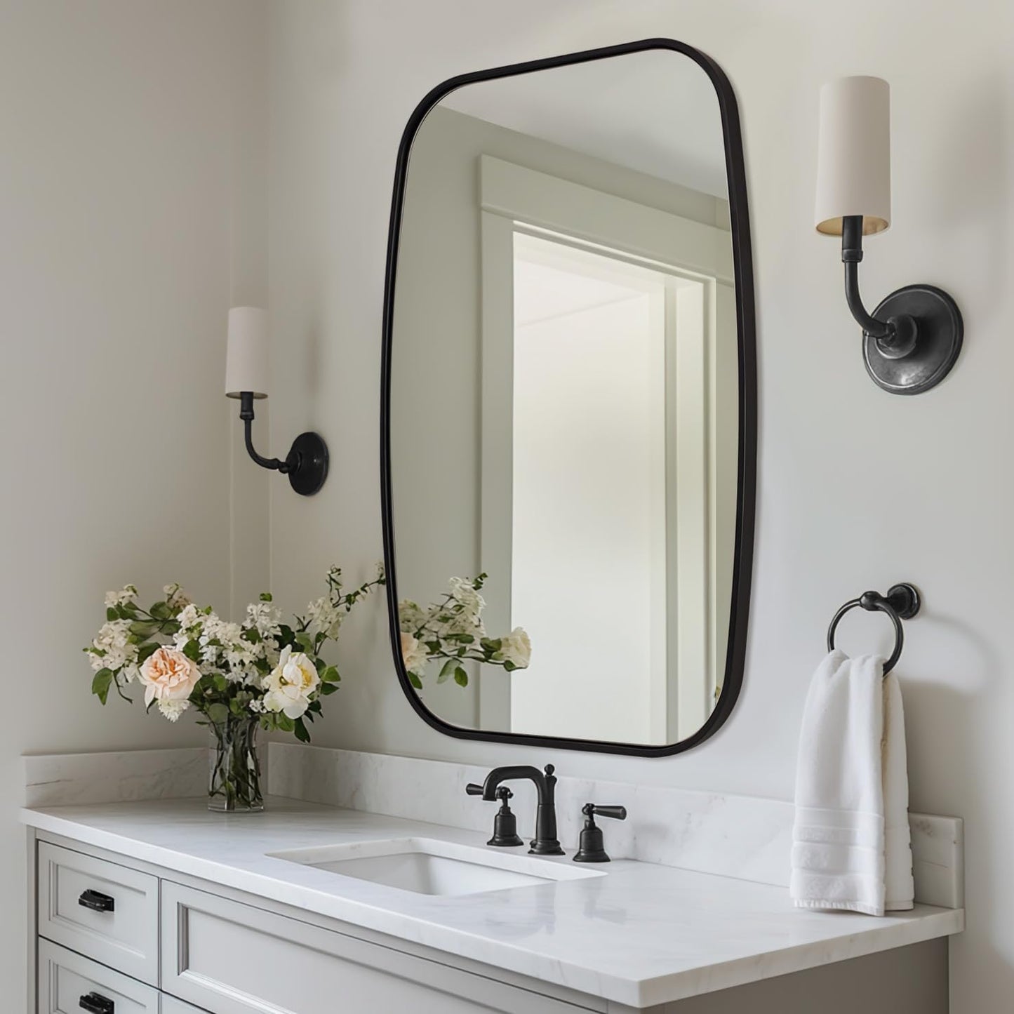 ANDY STAR Black Oval Mirrors for Bathroom, 24x36 Inch Oblong Bathroom Mirrors for Over Sink, Modern Metal Vanity Mirror, Non-Rusting SUS304 Metal Tube Frame Rounded Rectangle Mirror