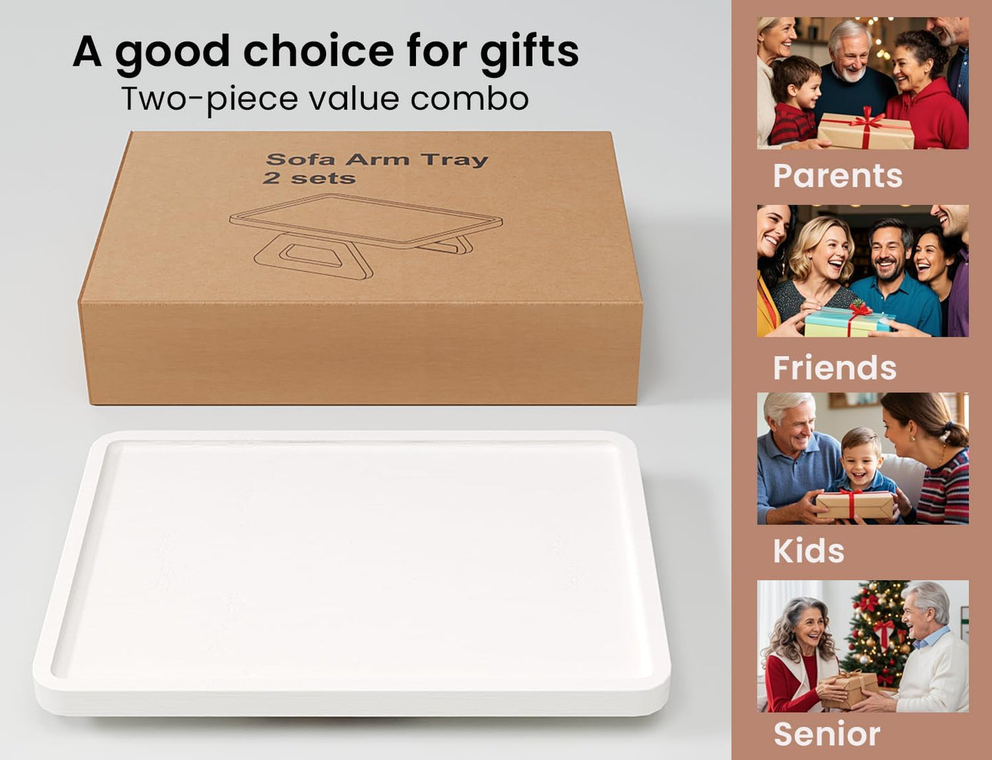 2 Pack Couch Arm Tray,Bamboo Folding Sofa Tray,Sofa Armrest Trays Clip-On Couch Desk for Drinks,Snacks,Phone,Remote Control（White）