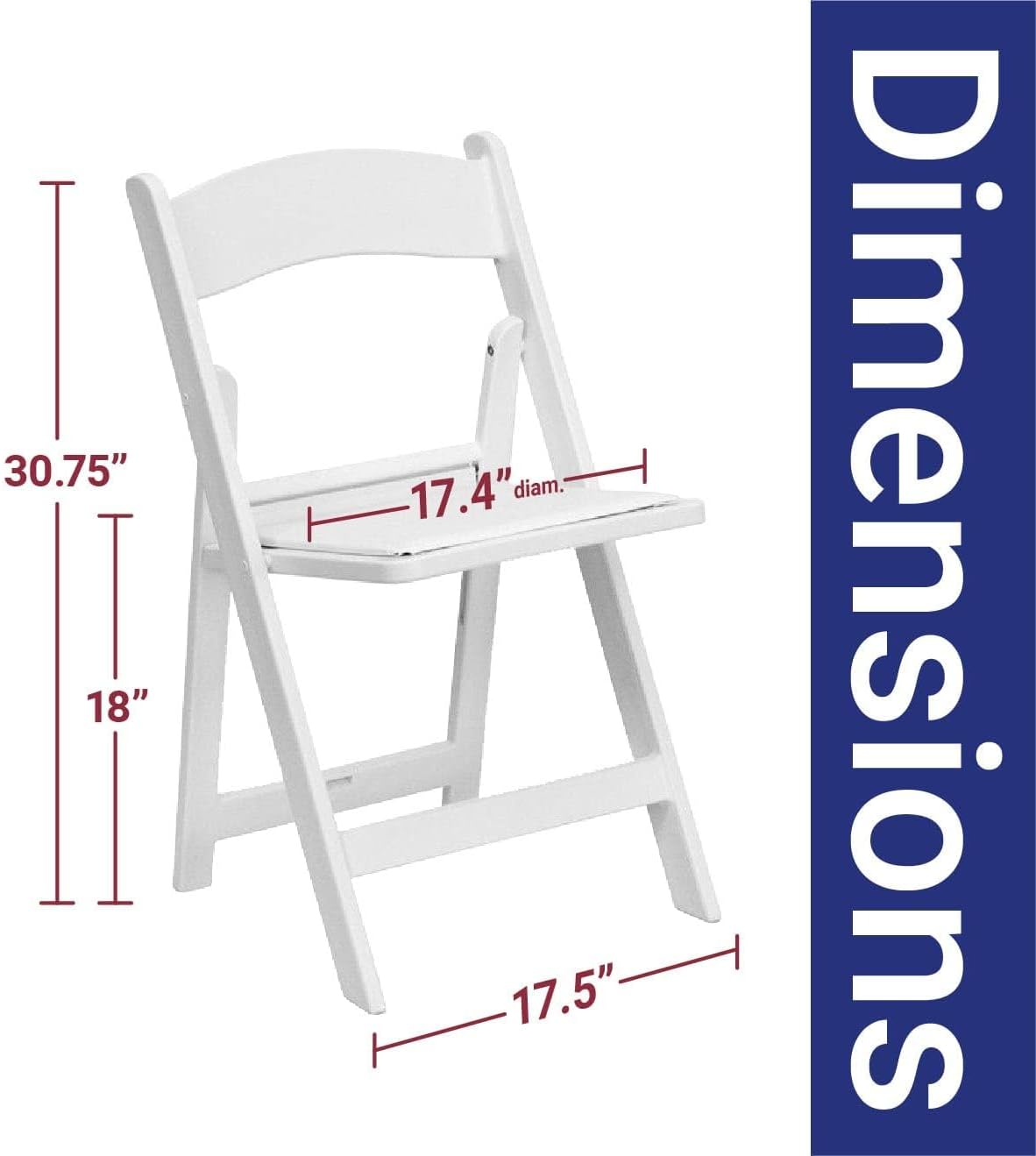 TentandTable White Resin Folding Chairs - Set of 2 Lightweight Stackable Chairs with Padded Seats - Durable 1000LB Capacity - Comfortable Indoor/Outdoor Event Chairs for Weddings, Parties, and More