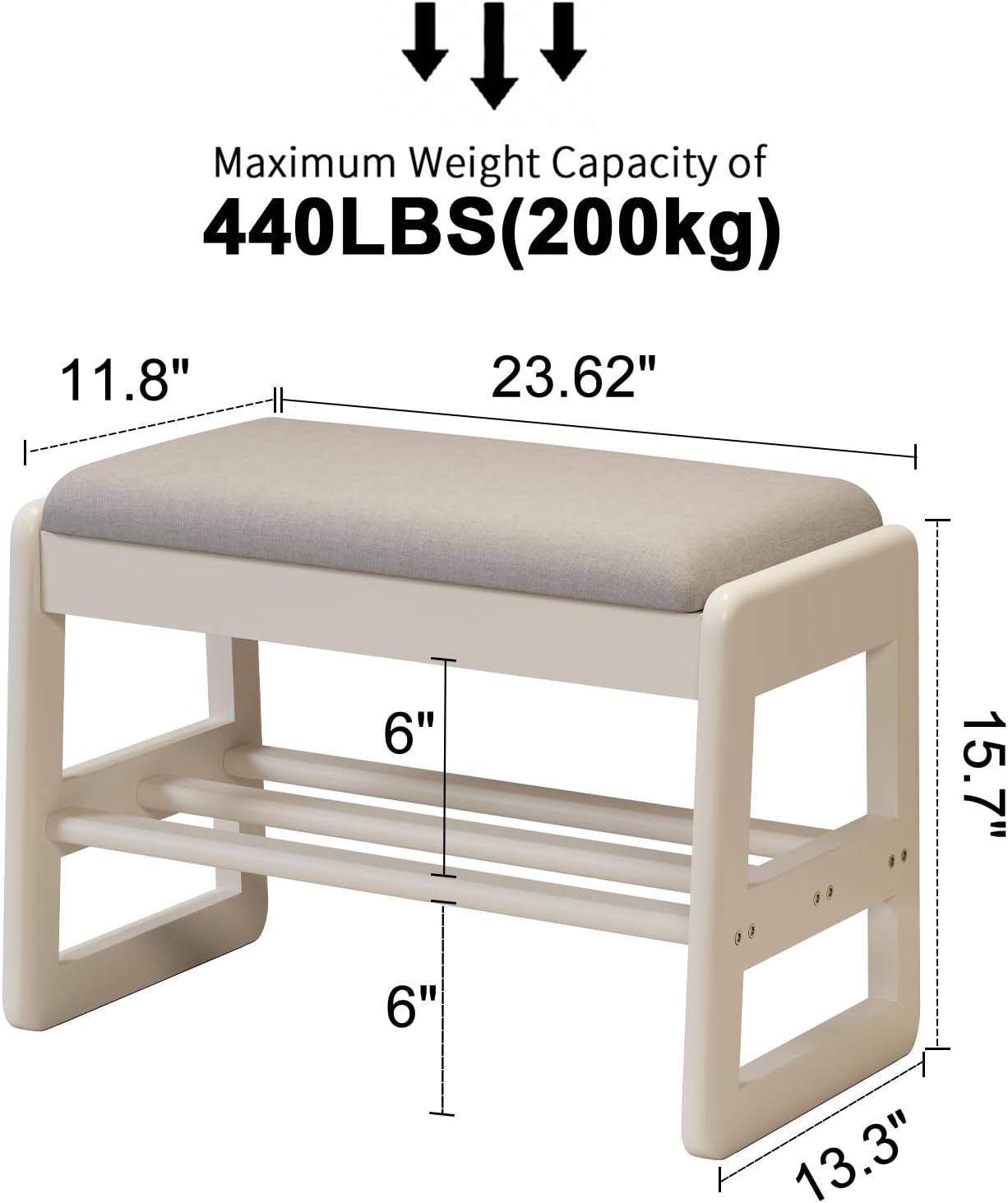 Small Shoe Bench with Cushion,2 Tiers Shoe Rack Bench with Flip-Top Storage,Wood Shoe Rack for Entryway（White,23.62"）