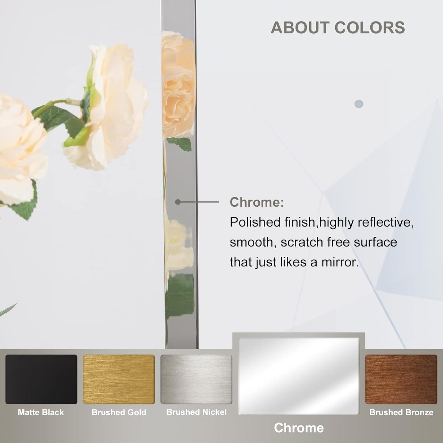 ANDY STAR 40x36 Inch Chrome Bathroom Mirror, Chrome Vanity Mirror for Wall, Rounded Rectangle Mirror, Anti-Rust SUS304, Seamless Tube Metal Frame, 1’’ Deep Wall Mounted Vertically/Horizontal